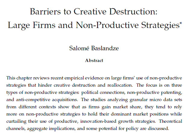 <p><a href="https://www.dropbox.com/s/lxzqhwa67w08u8i/WP%20N2%20Barriers%20to%20creative%20destruction_Baslandze_V2final.pdf?dl=0">Barriers to Creative Destruction: Large Firms and Non-Productive Strategies</a></p>