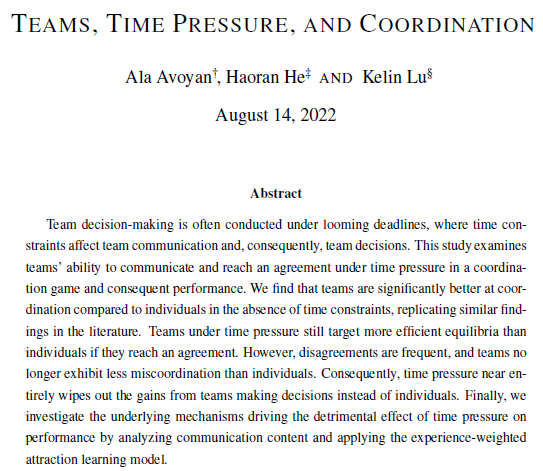 <p><a href="https://www.dropbox.com/s/ljqeuhj0d7rrfox/WP%20N4%20Avoyan%20Teams.pdf?dl=0">Teams, Time Pressure, and Coordination</a></p>